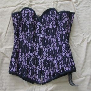 Pink Satin & Black Lace Steel Boned Corset